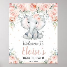 Poster Chá de fraldas de Elefante Floral Soft Blush Bem-v