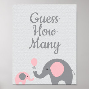 Poster Chá de fraldas De Elefante Rosa Adivinha Quantos S