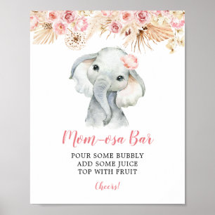 Poster Chá de fraldas de Elefante Rosa Boho Bar Mãe-osa