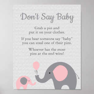 Poster Chá de fraldas de elefante rosa Não diga sinal de