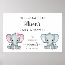 Poster Chá de fraldas de Elefante Twin Boy Welcome