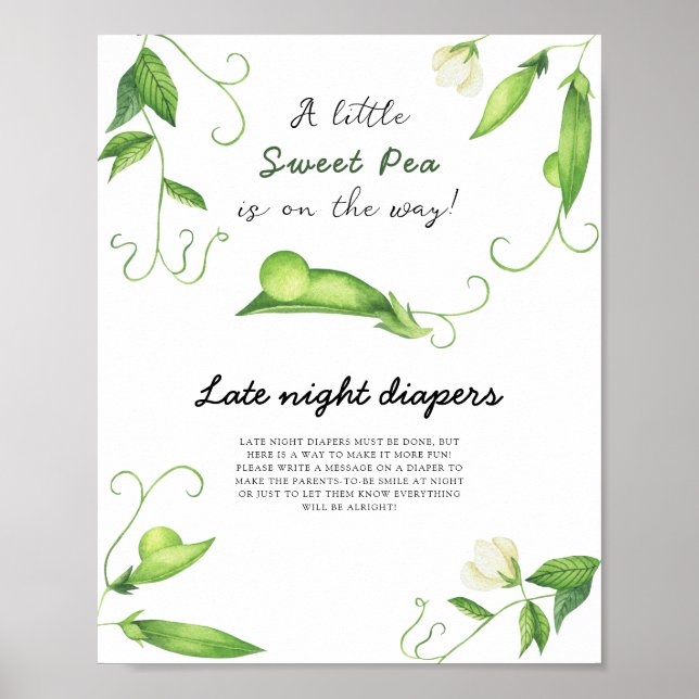 Poster Chá de fraldas de ervilha - Jogo noturno fralda (Frente)