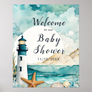 Poster Chá de fraldas de farol náutico