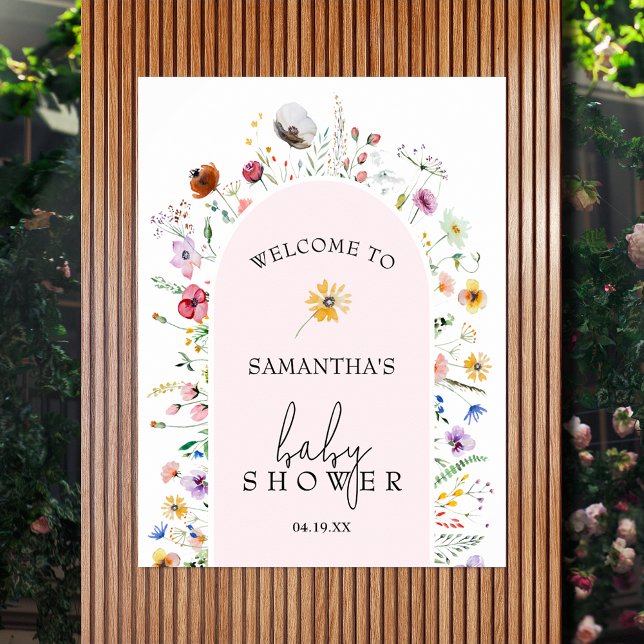 Poster Chá de fraldas de flor selvagem bem-vindo (Wildflower pink girl baby shower welcome poster - INSTANT DOWNLOAD and/or PRINTED)