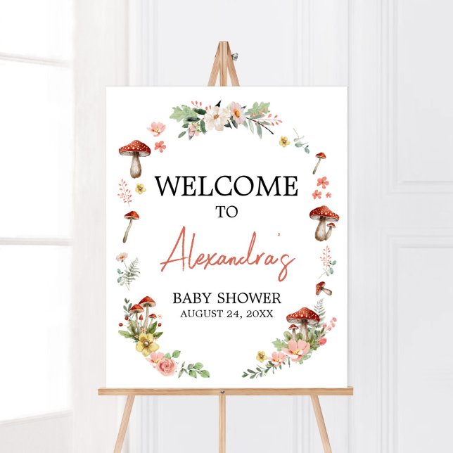 Poster Chá de fraldas de flor selvagem encantado bem-vind (Enchanted Mushroom Baby Shower Welcome Sign)