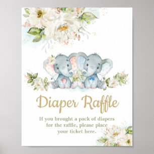 Poster Chá de fraldas de Garota Elefante gêmea Raffle F