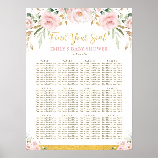 Poster Chá de fraldas De Garota Floral Chic Boho Blush (Frente)