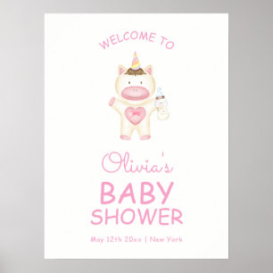 Poster Chá de fraldas de Garrafa do Unicórnio Rosa Bem-vi
