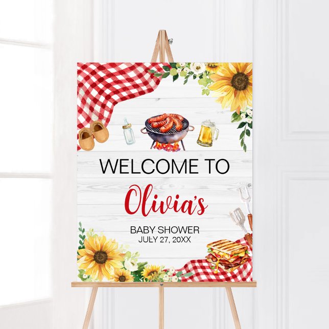 Poster Chá de fraldas de girassol bem-vindo (Backyard Picnic Baby Shower Welcome Sign)