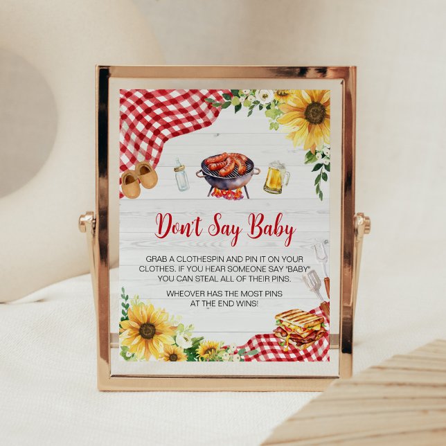 Poster Chá de fraldas de girassol Não diga amor (Backyard Picnic Baby Shower Don't Say Baby Sign)