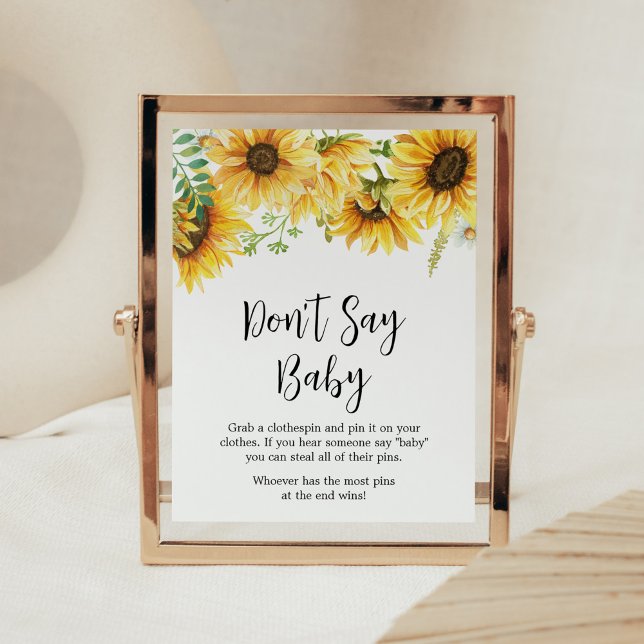 Poster Chá de fraldas de girassol Não diga amor (Sunflower Girl Baby Shower Don't Say Baby Sign)