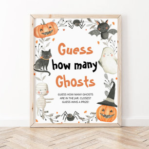 Poster Chá de fraldas de Halloween bonito adivinha quanto