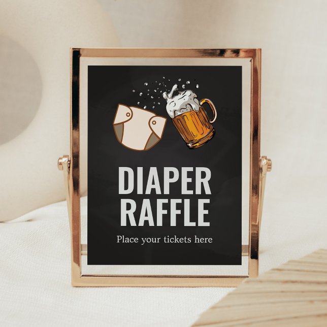 Poster Chá de fraldas de Huggies e Chuggies Raffle (Beer And Diaper Baby is Brewing Baby Shower Diaper Raffle Sign)