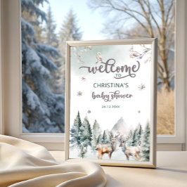 Poster Chá de fraldas de inverno da Floresta Woodland Dee