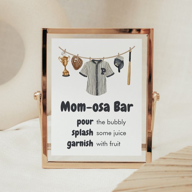 Poster Chá de fraldas de Lâmpada de Baseball Mãe Bar Osa (Baseball Little Slugger Clothesline Baby Shower Mom Osa Bar Sign)