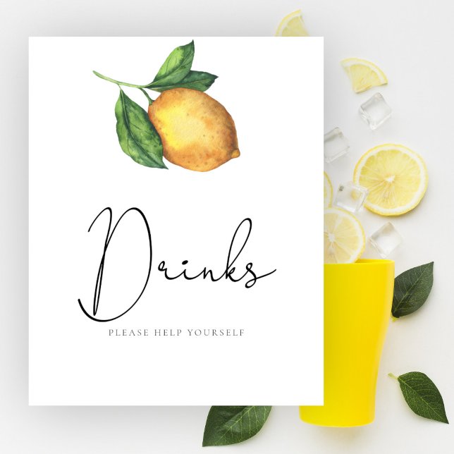 Poster Chá de fraldas de limão de aquarela Bebidas ajudem (Criador carregado)