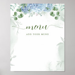 Poster Chá de fraldas de Menu Greenerescer Blue hydrangea