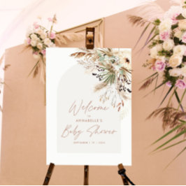 Poster Chá de fraldas de orçamento pampas de erva elegant