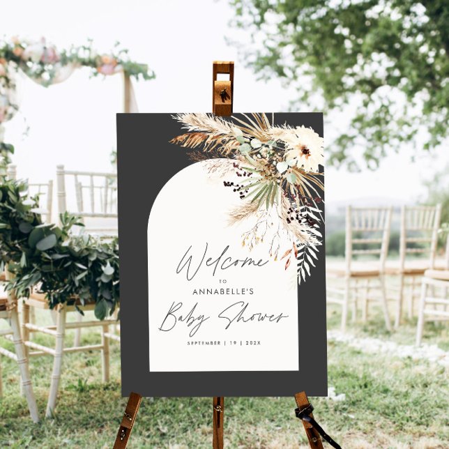 Poster Chá de fraldas de orçamento pampas preto moderno e (Criador carregado)