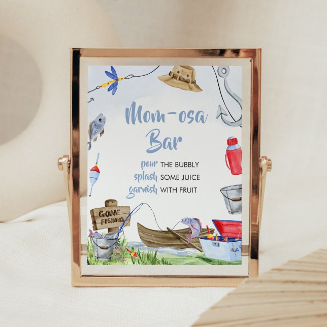 Poster Chá de fraldas de pesca Mãe Osa Bar (Little Fisherman Baby Shower Mom Osa Bar Sign)