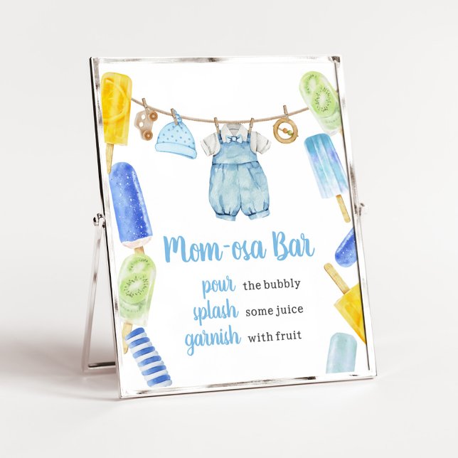 Poster Chá de fraldas de picolé Mãe Bar Osa (Popsicle Baby Shower Mom Osa Bar Sign)