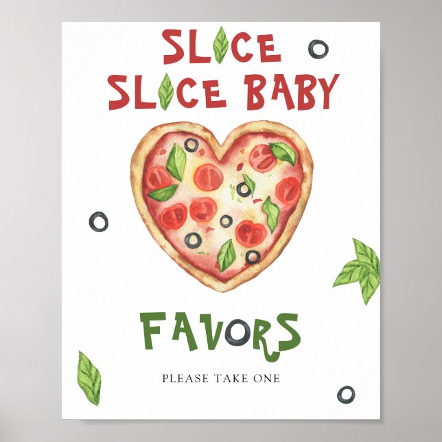 Poster Chá de fraldas de pizza com aquarela favorece Post (Frente)