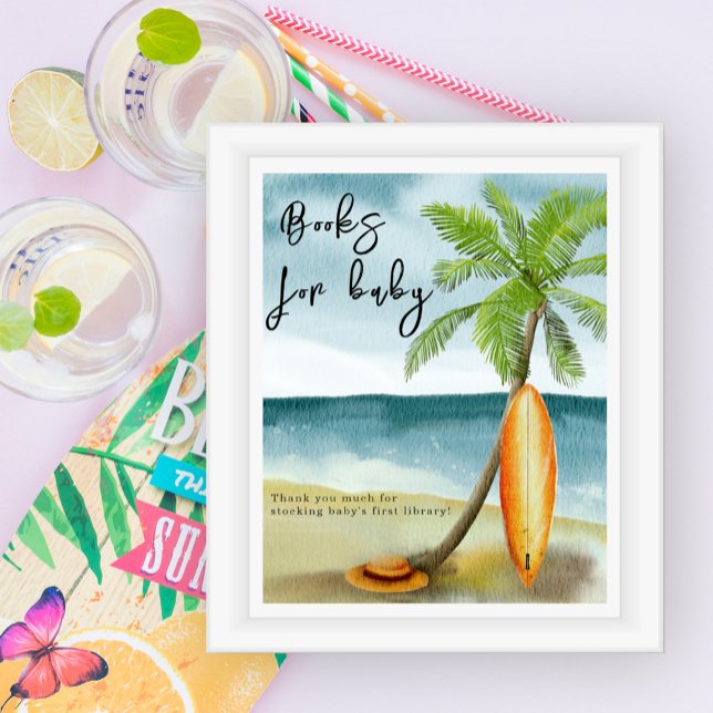 Poster chá de fraldas de praia de surf - Livros para bebê (Criador carregado)
