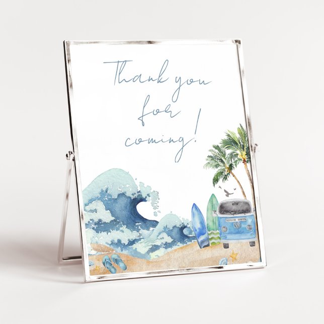 Poster Chá de fraldas de praia do Conselho surf Obrigado  (Surfing Summer Baby Shower Thank you for Coming Sign)