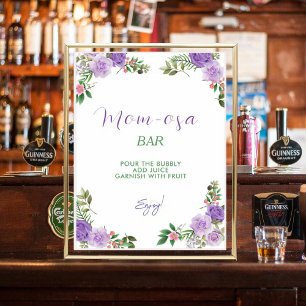 Poster Chá de fraldas de Primavera Floral da Mãe-osa Roxo