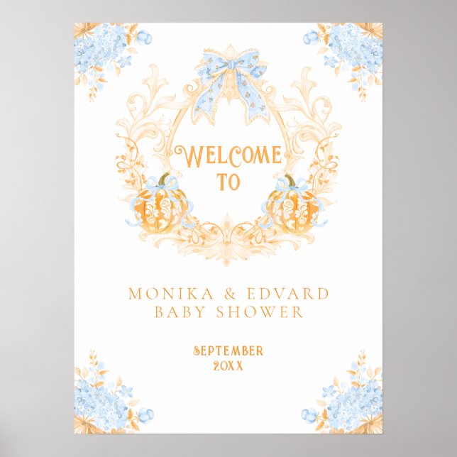 Poster Chá de fraldas de Rapazes Elegante Pumpkin Toile C (Frente)