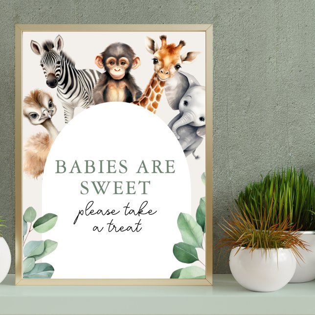 Poster Chá de fraldas de Selgle Safari (Jungle Safari Animals Baby Shower Take a Treat Poster)