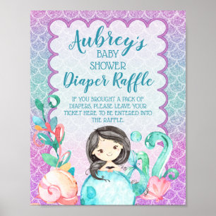 Poster Chá de fraldas de Sereia Rosa Púrpura Raffle Fra