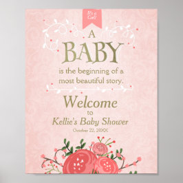 Poster Chá de fraldas de sinais de boas-vindas, rosa e Do