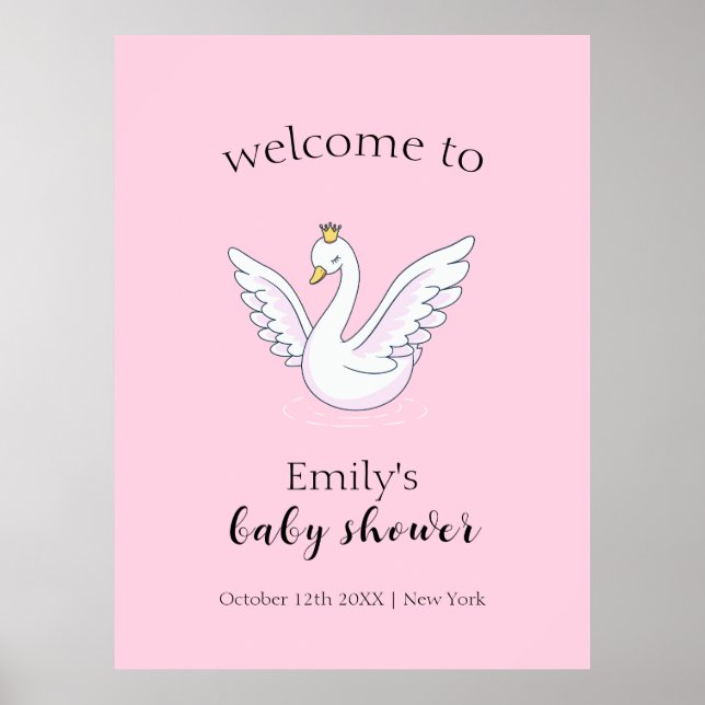 Poster Chá de fraldas de Swan, Princesa Bonita e Rosa, Be (Frente)