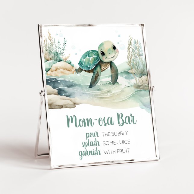 Poster Chá de fraldas de Tartaruga do Mar Mãe Bar de Osa (A Little Hatching Is On the Way Baby Shower Mom Osa Bar Sign)