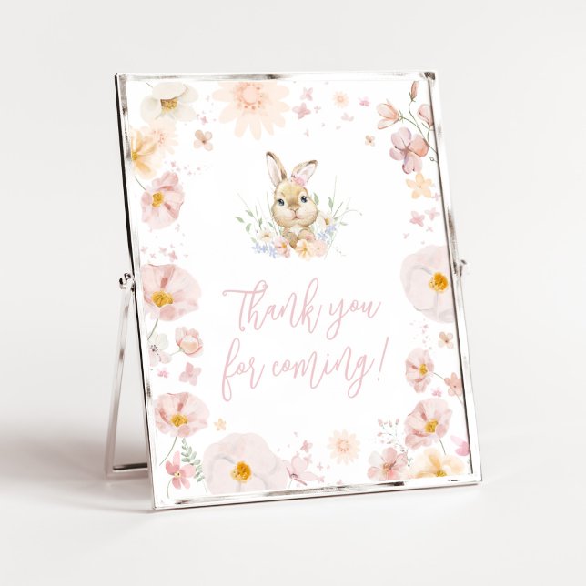 Poster Chá de fraldas de um coelho sombrio Obrigado por v (Rabbit Somebunny Baby Shower Thank you for Coming Sign)