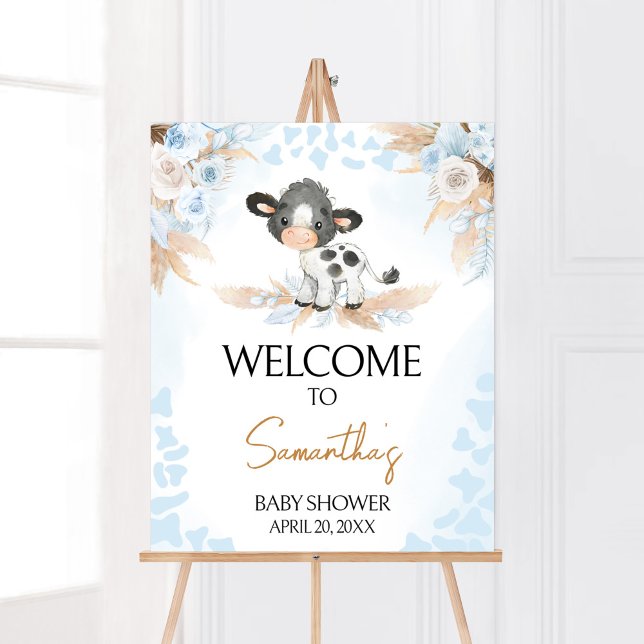 Poster Chá de fraldas de Vaca Santa Bem-vindo (Boy Highland Cow Baby Shower Welcome Sign)