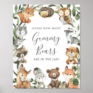 Poster Chá de fraldas De Woodland Adivinha Quantos Ursos
