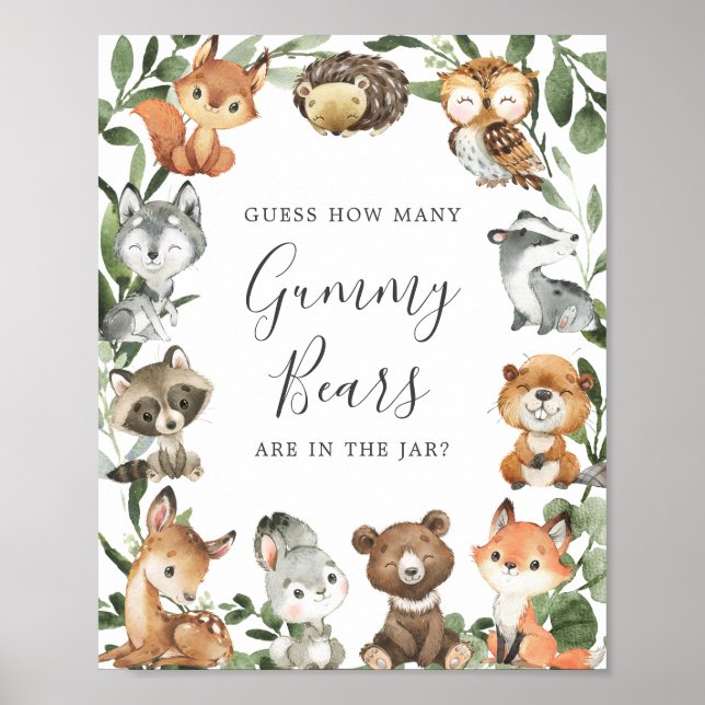 Poster Chá de fraldas De Woodland Adivinha Quantos Ursos  (Frente)