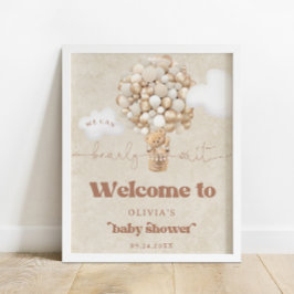 Poster Chá de fraldas do Balão do Urso Teddy Bem-vindo