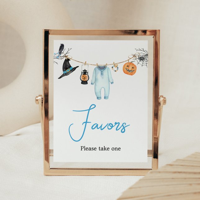 Poster Chá de fraldas do Boo Halloween Azul (Halloween Baby Clothes Baby Shower Favors Sign)