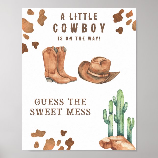 Poster Chá de fraldas do Cowboy Adivinha a doce bagunça (Frente)