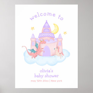 Poster Chá de fraldas do Dragão Unicorn do Fairytale Cute
