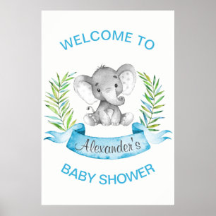 Poster Chá de fraldas do menino do elefante da aguarela