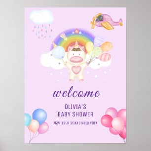 Poster Chá de fraldas do Pastel Balloon Unicorn Rainbow