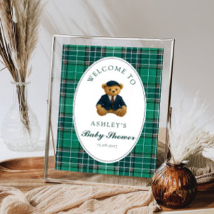 Poster Chá de fraldas do Teddy Bear Preppy Boy bem-vindo