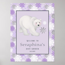 Poster Chá de fraldas do Urso Polar de inverno Roxo Bem-v