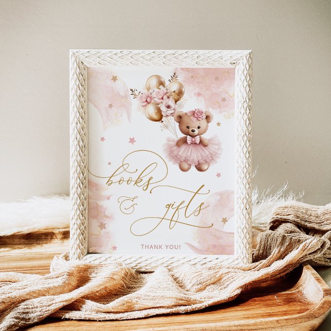 Poster Chá de fraldas do Urso Rosa, Rosa, com Urso Vermel (Criador carregado)