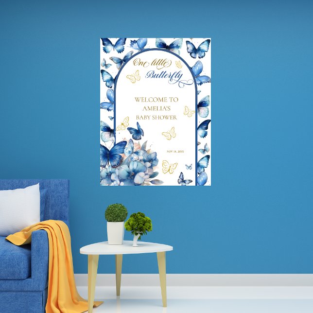 Poster Chá de fraldas Dourado e Azul de Borboleta (Criador carregado)