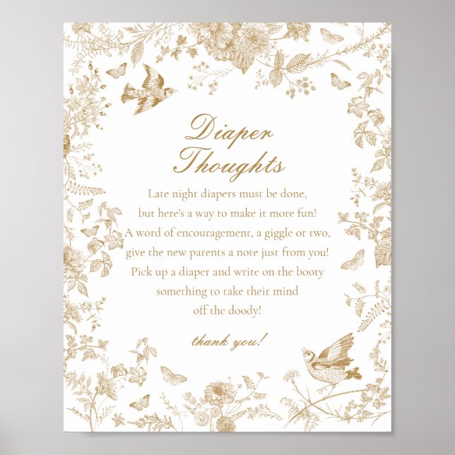 Poster Chá de fraldas Dourado Toile De Jouy Fralda Pensam (Frente)